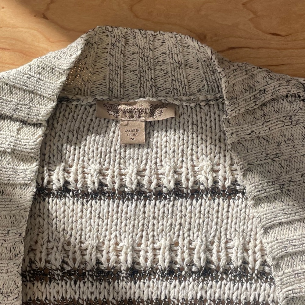 Boho Knit Fringe Open Front Cardigan Western Aztec Shawl Vintage Woman’s M - Picture 4 of 6